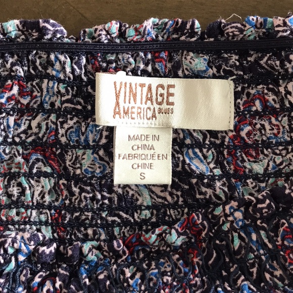 Vintage AMERICA blue & red peasant hippie blouse - Picture 8 of 11